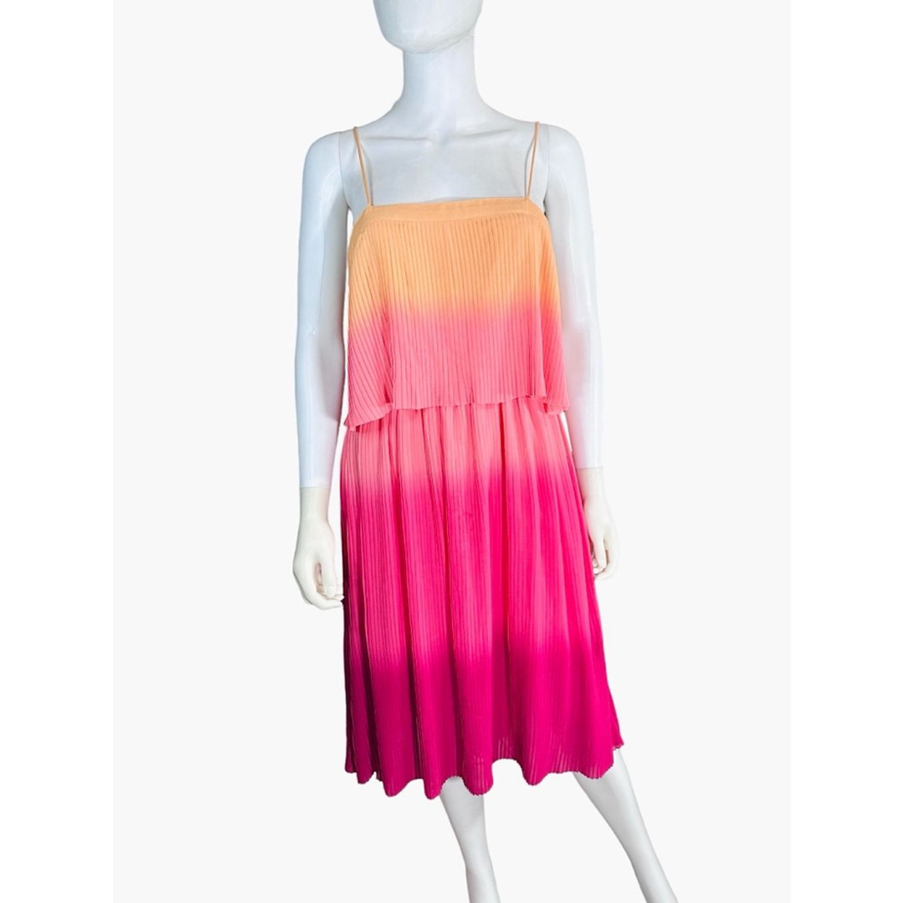 Leith Pink Orange Ombre Pleated Dress Medium